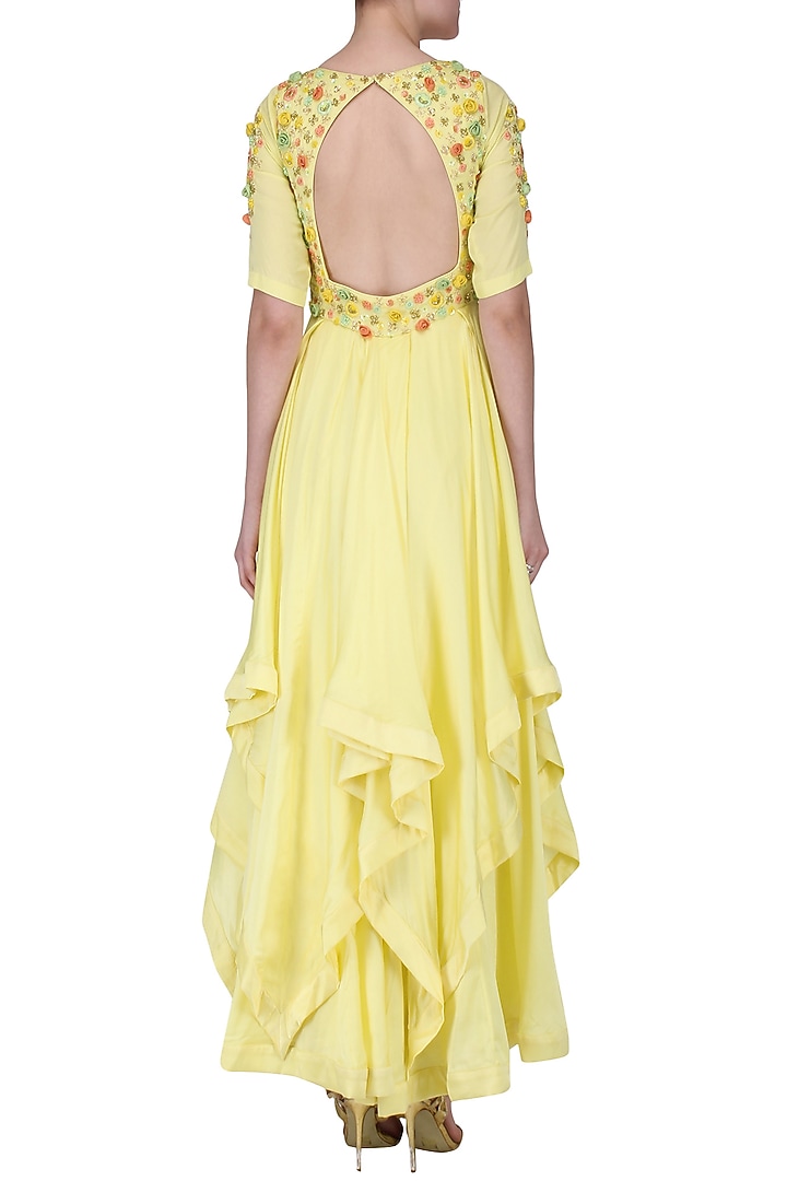 Baby Yellow layered anarkali set available only at Pernia's Pop Up Shop.