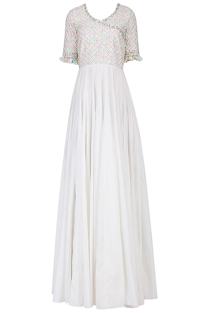 White Angrakha Maxi Dress by Neha Chopra Tandon