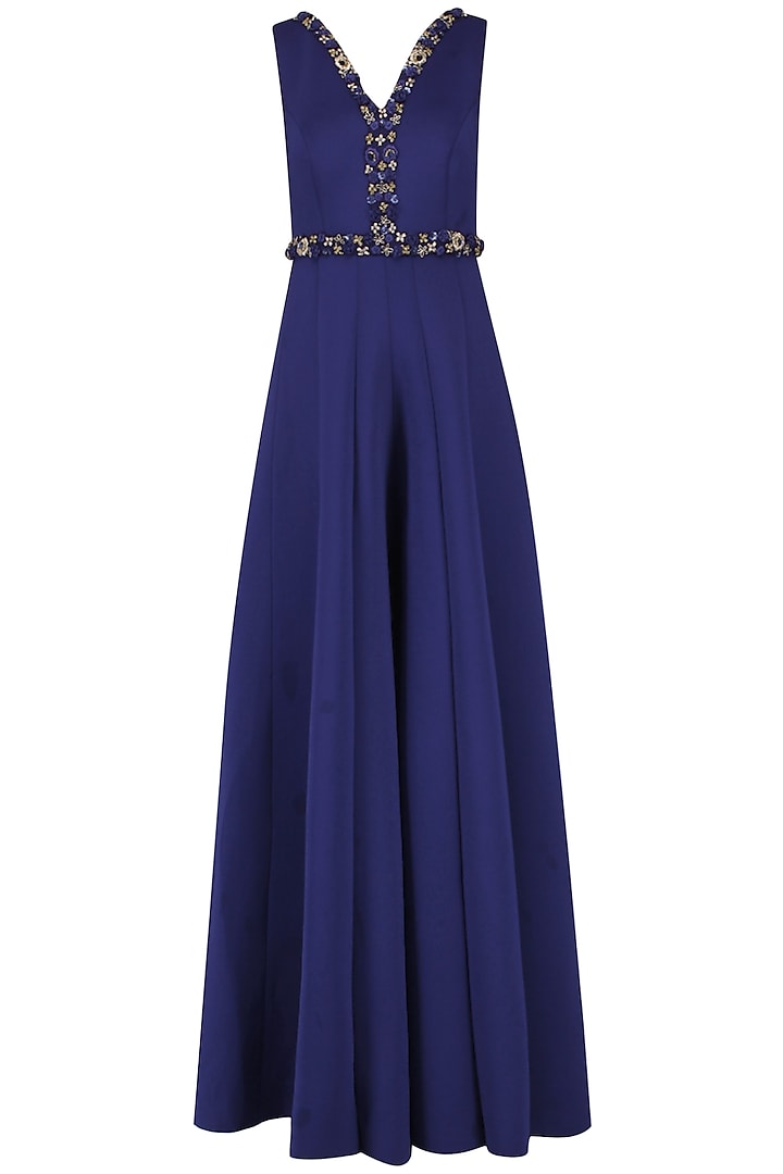 Royal Blue Embroidered Jumpsuit by Neha Chopra Tandon