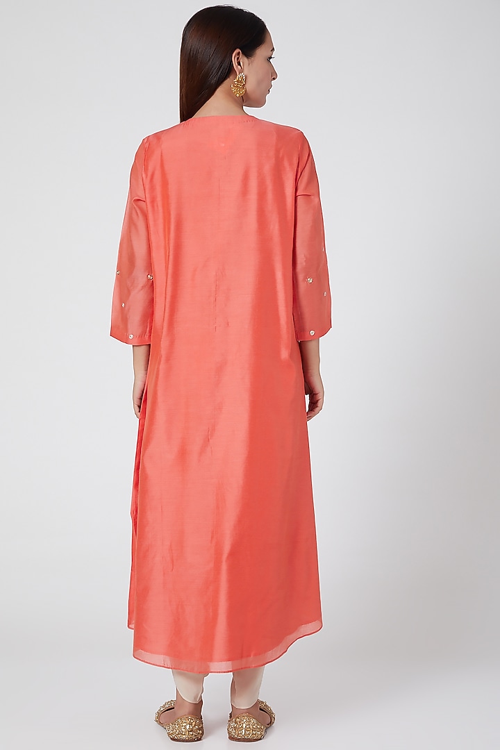 Orange & Beige Embroidered Kurta Set by POULI at Pernia's Pop Up Shop