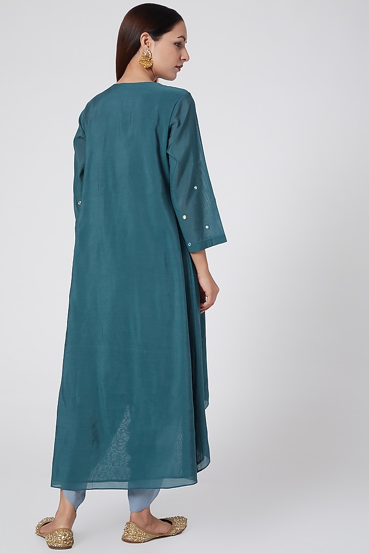 Cobalt Blue Zardosi Embroidered Kurta Set by POULI at Pernia's Pop Up Shop
