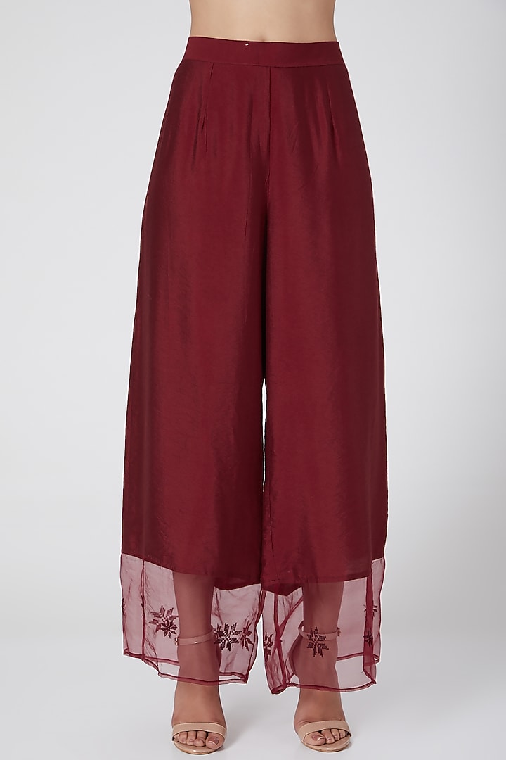 Maroon Embroidered Kalidar Kurta Set by POULI at Pernia's Pop Up Shop