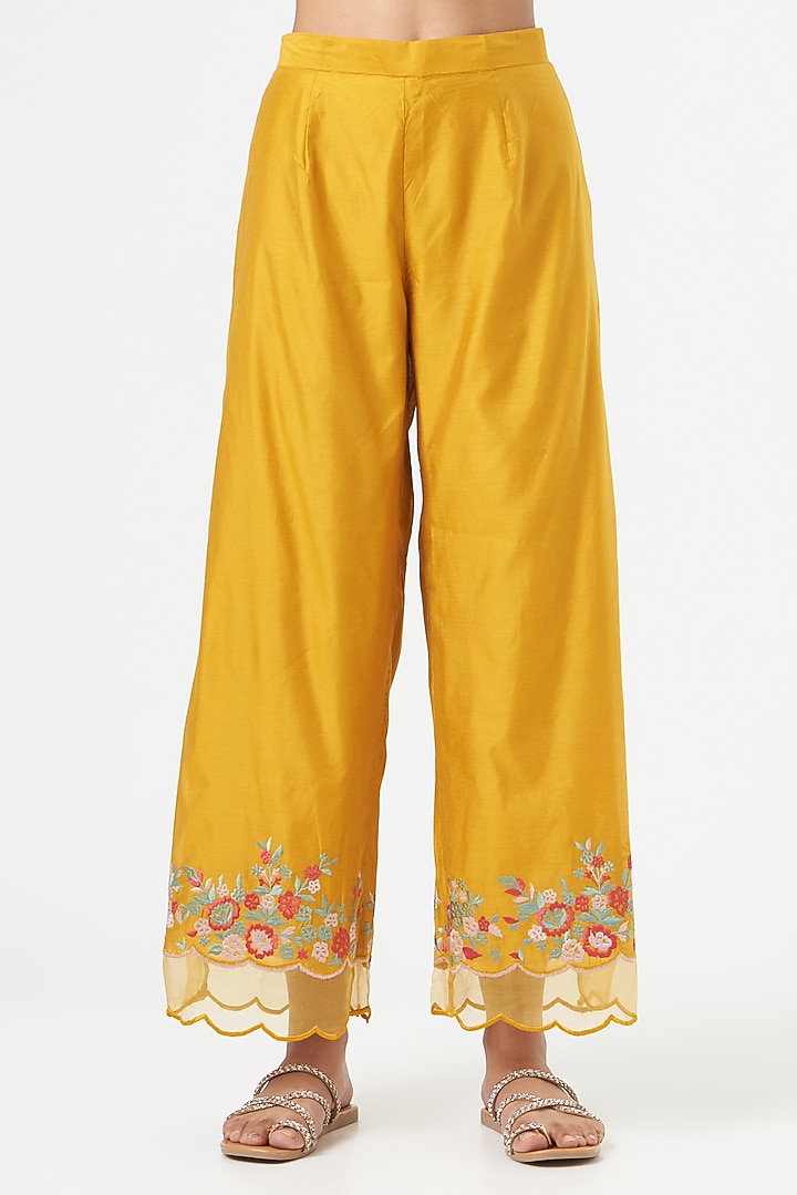 Ochre Yellow Embroidered Kurta Set by POULI at Pernia's Pop Up Shop