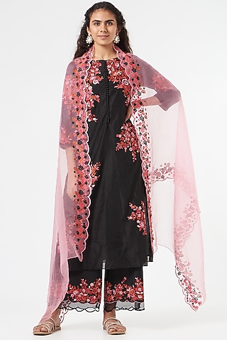Black Embroidered Kurta Set by POULI