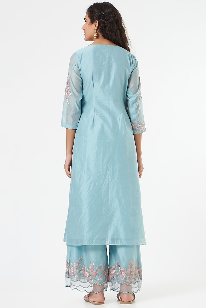 Powder Blue Embroidered Kurta Set by POULI at Pernia's Pop Up Shop