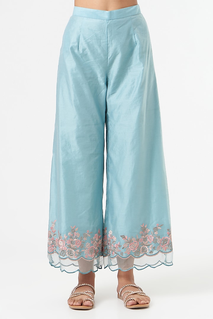 Powder Blue Embroidered Kurta Set by POULI at Pernia's Pop Up Shop