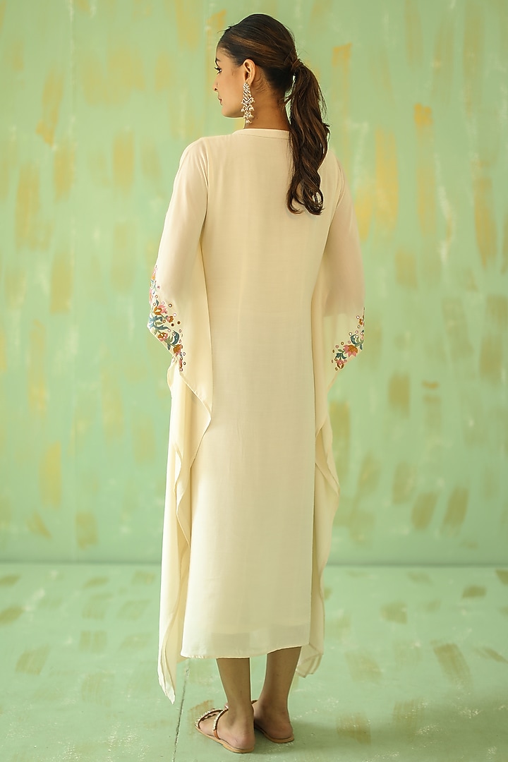 Off-White Silk Embroidered Kaftan by POULI at Pernia's Pop Up Shop