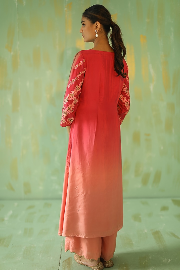 Pink Ombre Embroidered Kurta Set by POULI at Pernia's Pop Up Shop