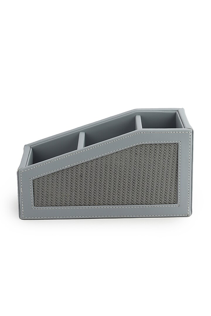 Grey Vegan Leather Braided Remote Organizer by NADORA at Pernia's Pop Up Shop