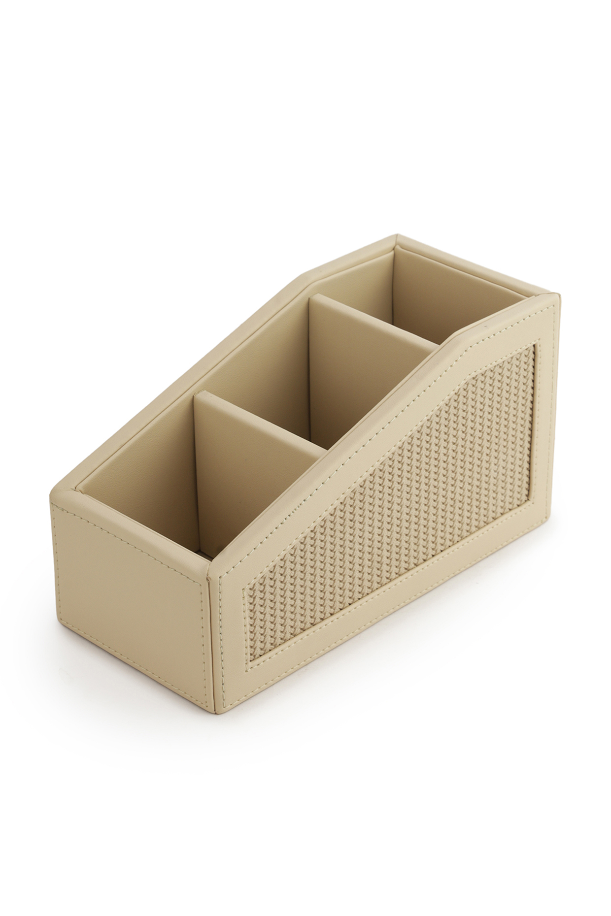 Beige Vegan Leather Braided Remote Organizer by NADORA at Pernia's Pop Up Shop