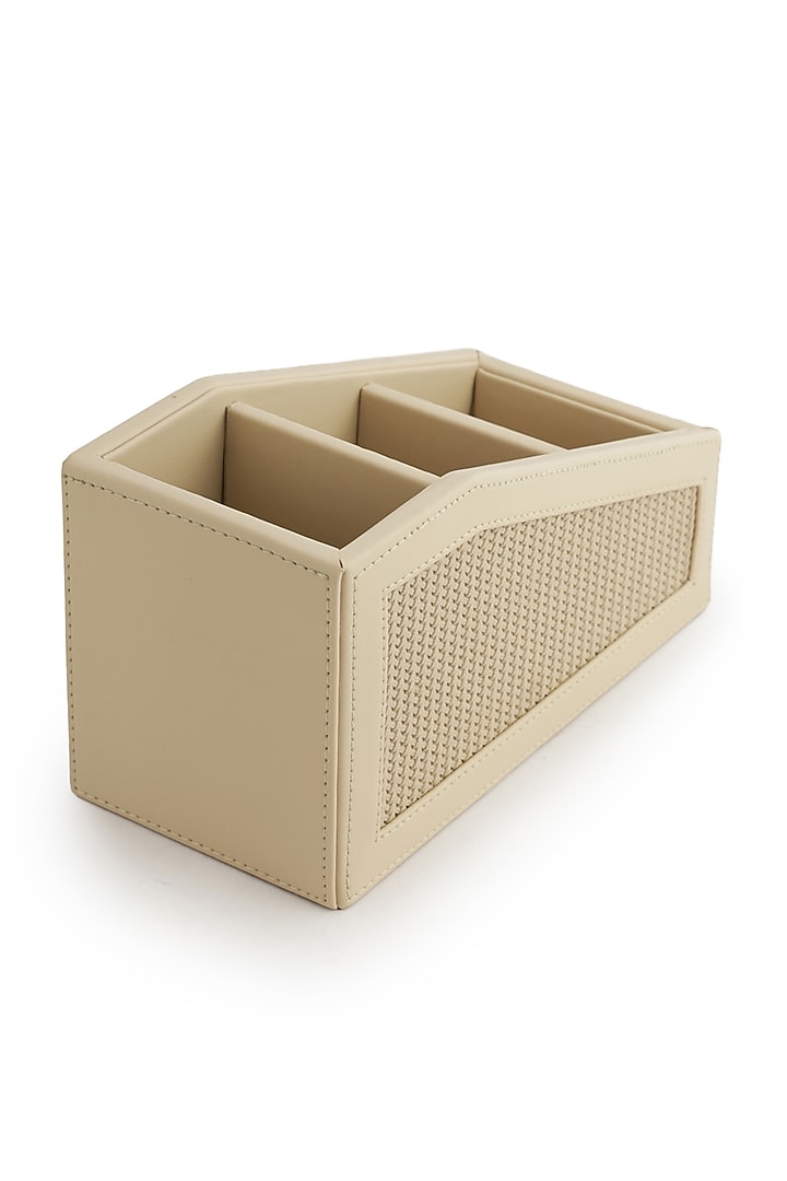 Beige Vegan Leather Braided Remote Organizer by NADORA at Pernia's Pop Up Shop