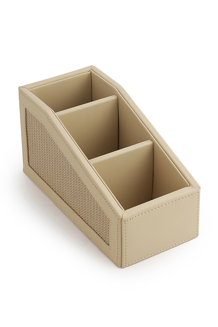Beige Vegan Leather Braided Remote Organizer by NADORA at Pernia's Pop Up Shop