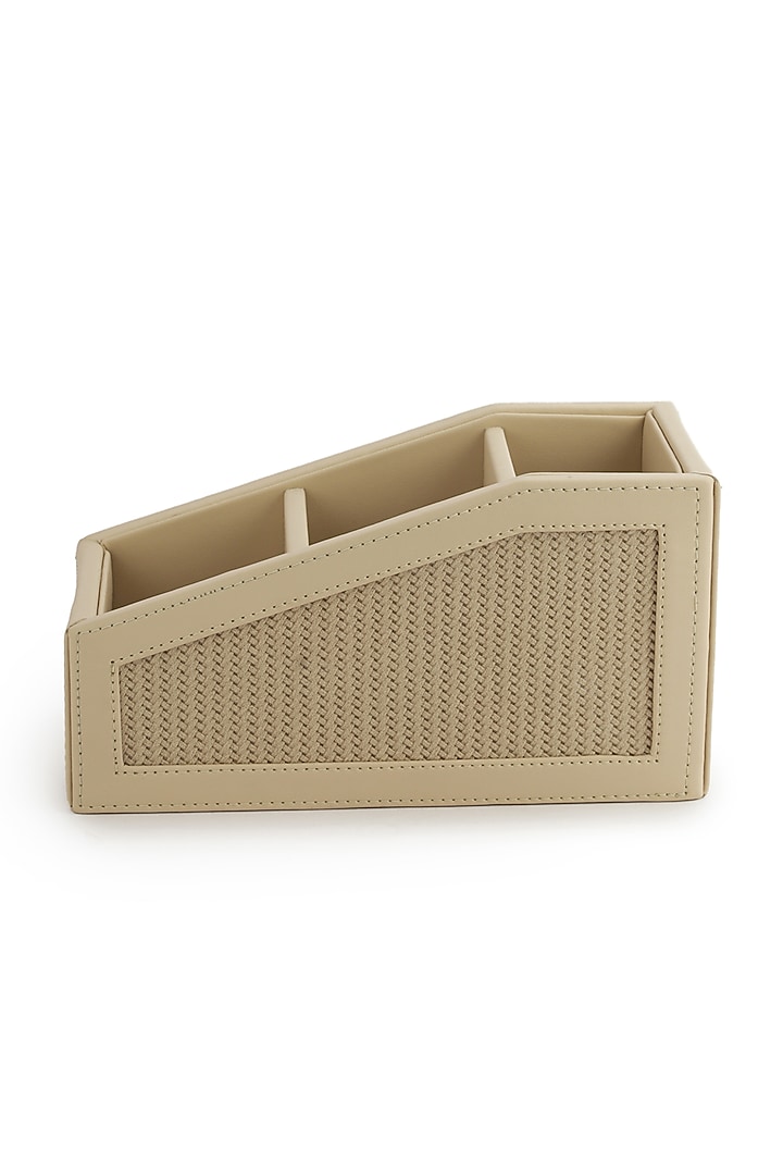 Beige Vegan Leather Braided Remote Organizer by NADORA at Pernia's Pop Up Shop