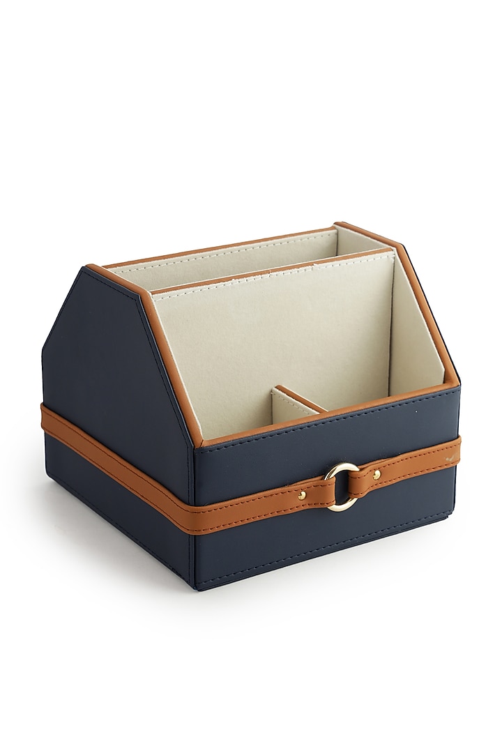 Blue & Tan Vegan Leather Banded Remote Organizer by NADORA at Pernia's Pop Up Shop