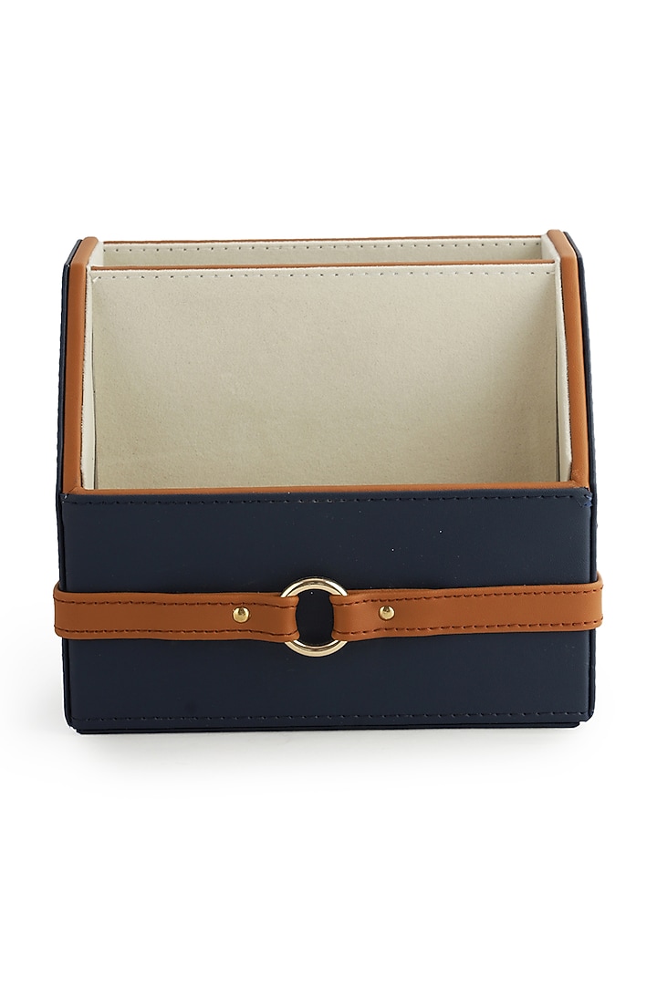 Blue & Tan Vegan Leather Banded Remote Organizer by NADORA at Pernia's Pop Up Shop