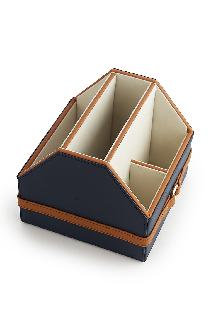 Blue & Tan Vegan Leather Banded Remote Organizer by NADORA at Pernia's Pop Up Shop