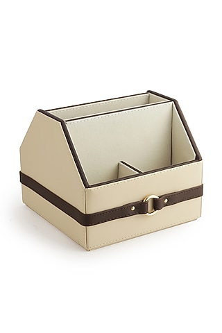 Beige & Brown Vegan Leather Banded Remote Organizer by NADORA