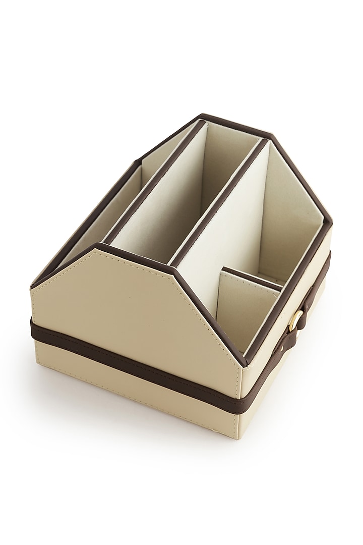 Beige & Brown Vegan Leather Banded Remote Organizer by NADORA at Pernia's Pop Up Shop