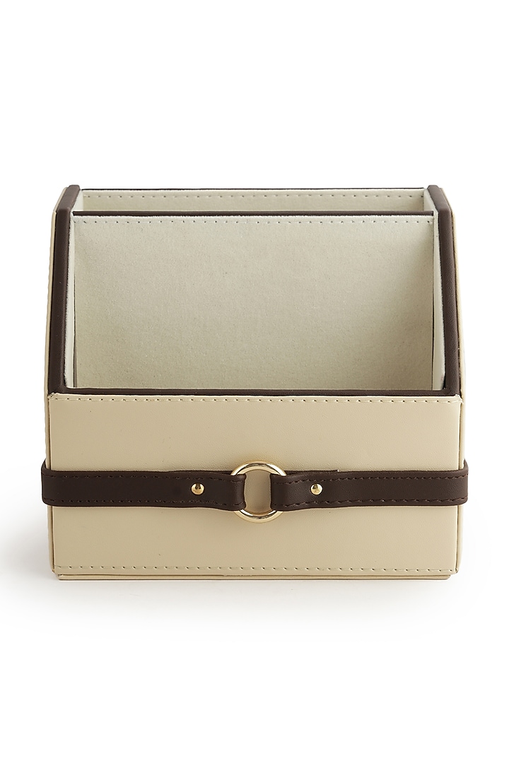 Beige & Brown Vegan Leather Banded Remote Organizer by NADORA at Pernia's Pop Up Shop
