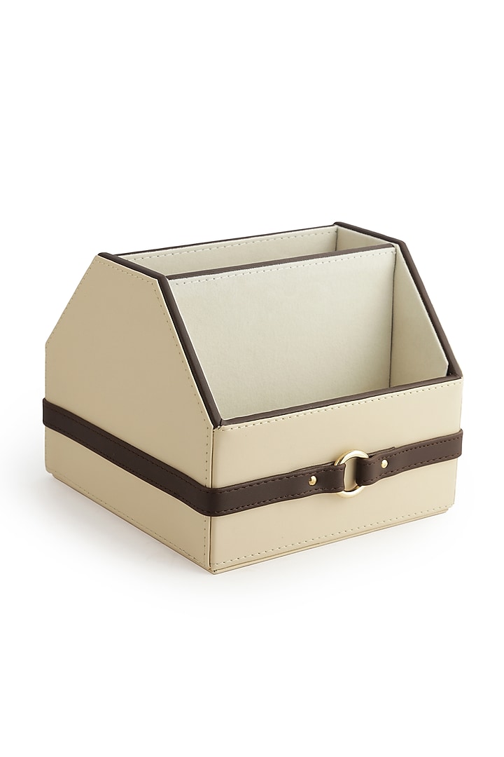 Beige & Brown Vegan Leather Banded Remote Organizer by NADORA at Pernia's Pop Up Shop