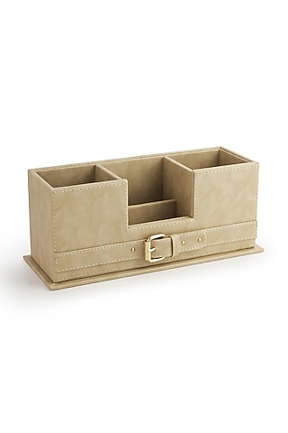 Beige Vegan Leather Clasped Remote Organizer by NADORA