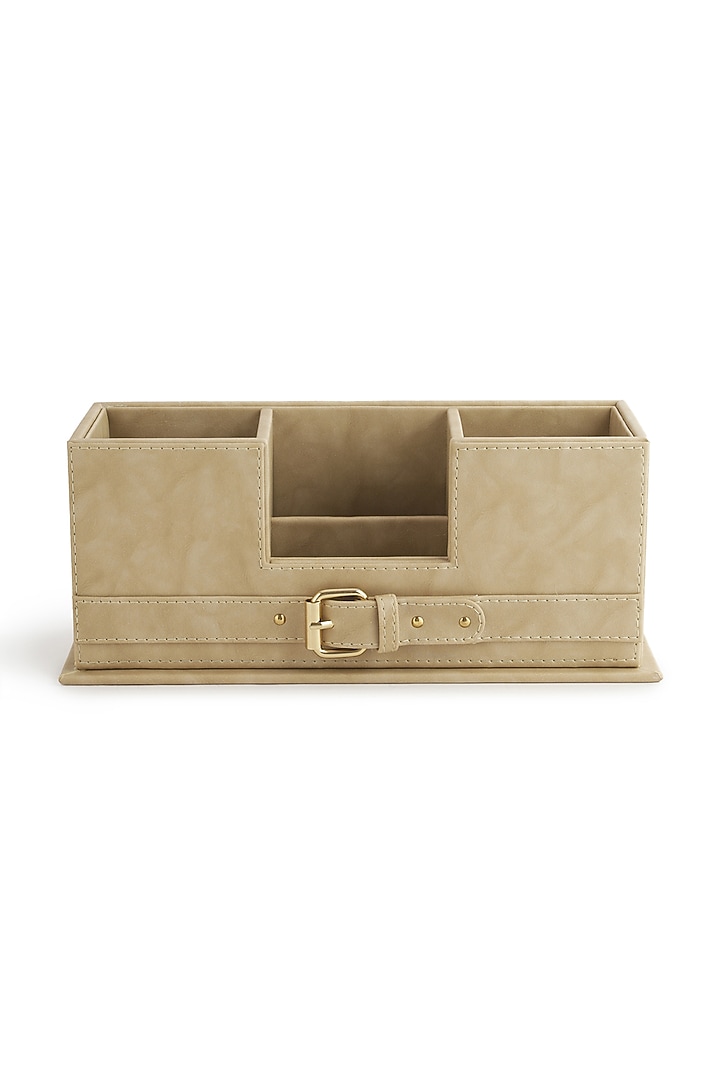 Beige Vegan Leather Clasped Remote Organizer by NADORA at Pernia's Pop Up Shop