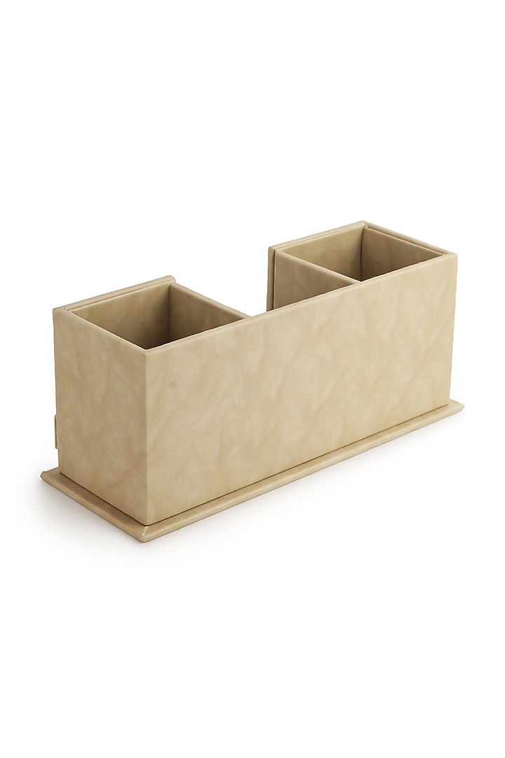 Beige Vegan Leather Clasped Remote Organizer by NADORA at Pernia's Pop Up Shop