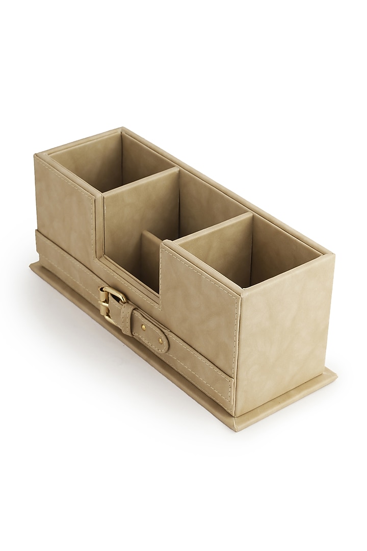 Beige Vegan Leather Clasped Remote Organizer by NADORA at Pernia's Pop Up Shop