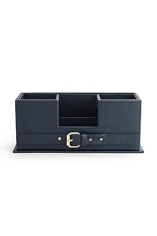 Navy Blue Vegan Leather Clasped Remote Organizer by NADORA