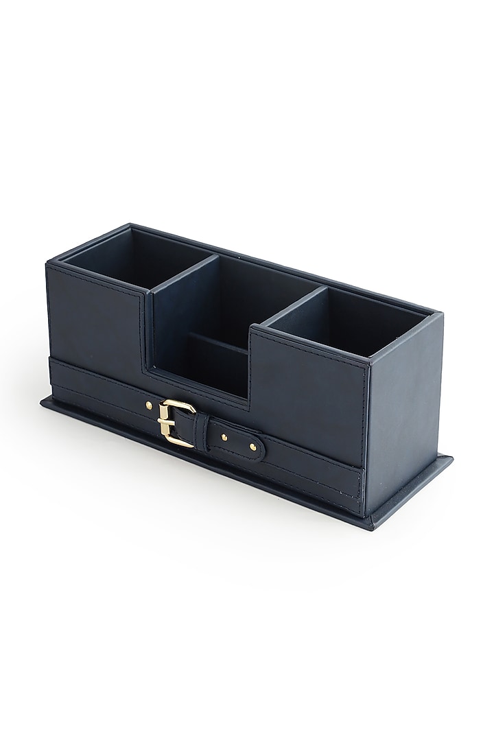 Navy Blue Vegan Leather Clasped Remote Organizer by NADORA at Pernia's Pop Up Shop