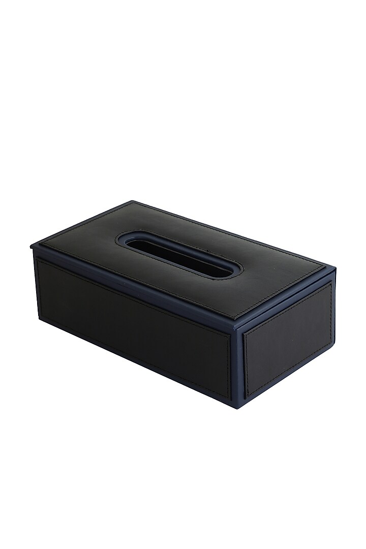 Black & Blue Vegan Leather Tissue Box by NADORA