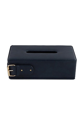 Navy Blue Vegan Leather Clasped Tissue Box by NADORA