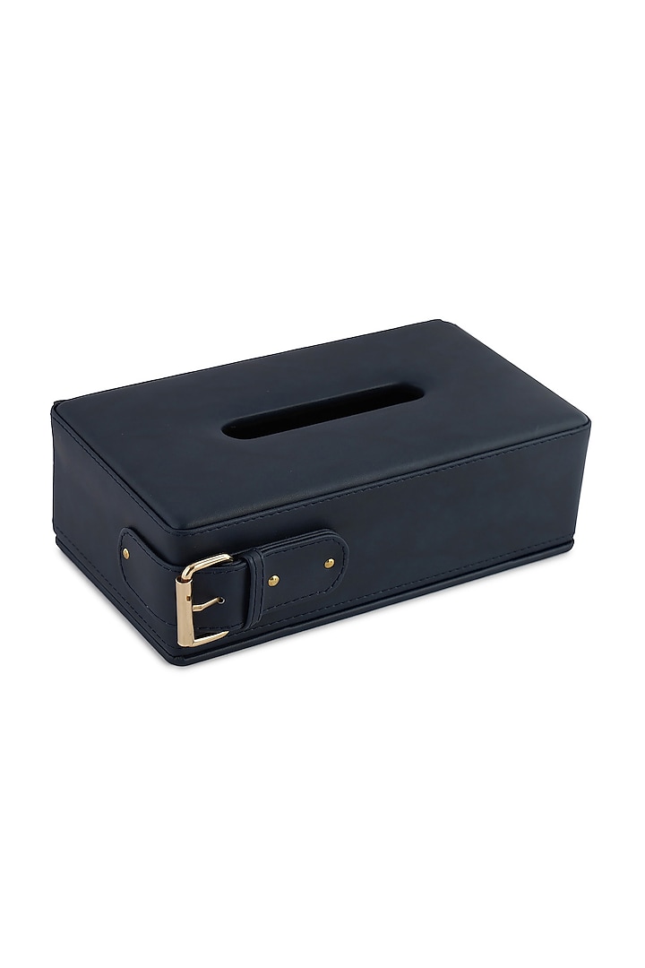 Navy Blue Vegan Leather Clasped Tissue Box by NADORA at Pernia's Pop Up Shop