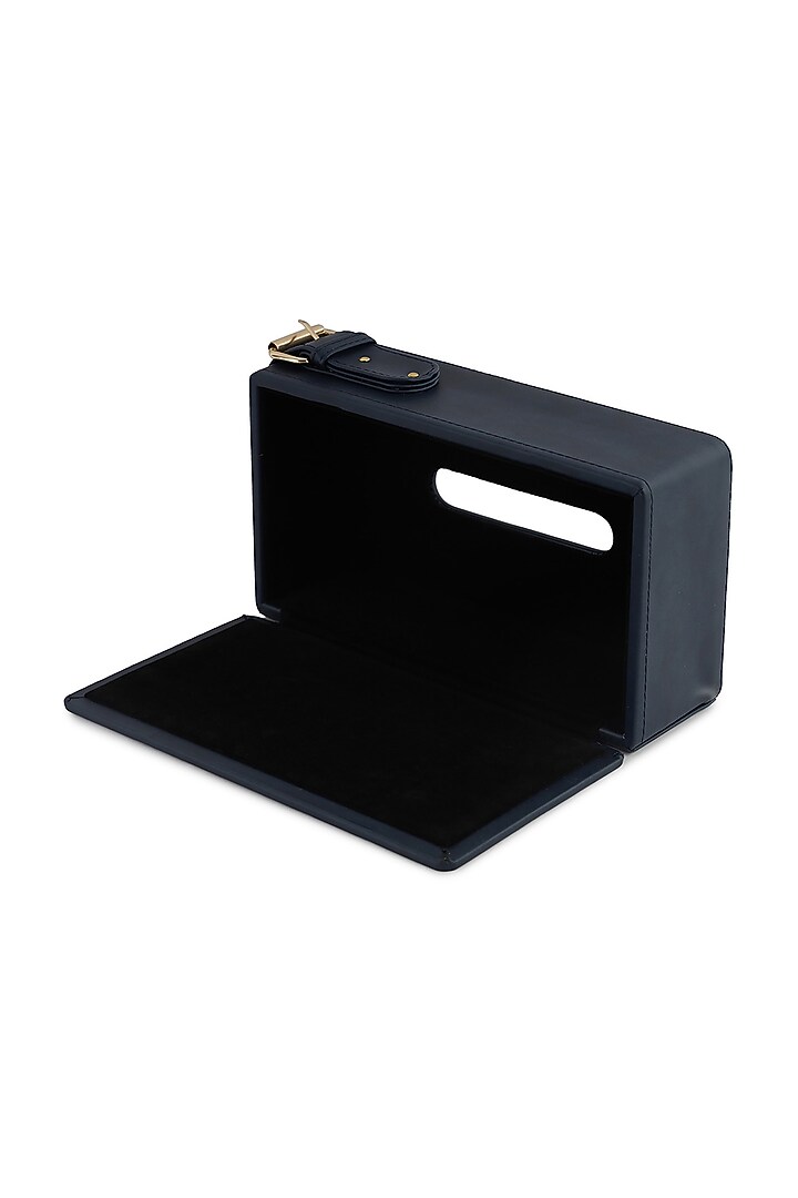 Navy Blue Vegan Leather Clasped Tissue Box by NADORA at Pernia's Pop Up Shop