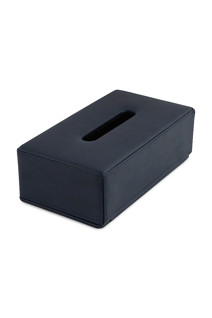 Navy Blue Vegan Leather Clasped Tissue Box by NADORA at Pernia's Pop Up Shop