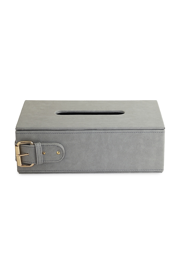 Grey Vegan Leather Clasped Tissue Box by NADORA