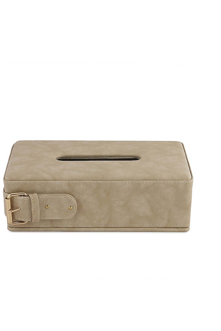 Beige Vegan Leather Clasped Tissue Box by NADORA