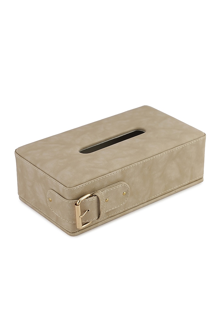 Beige Vegan Leather Clasped Tissue Box by NADORA at Pernia's Pop Up Shop