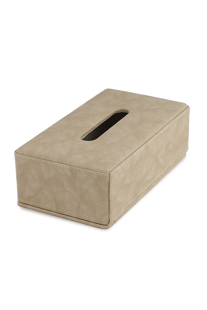 Beige Vegan Leather Clasped Tissue Box by NADORA at Pernia's Pop Up Shop