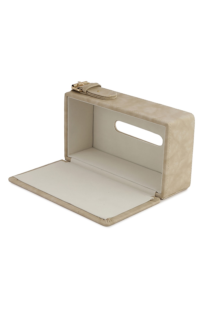 Beige Vegan Leather Clasped Tissue Box by NADORA at Pernia's Pop Up Shop