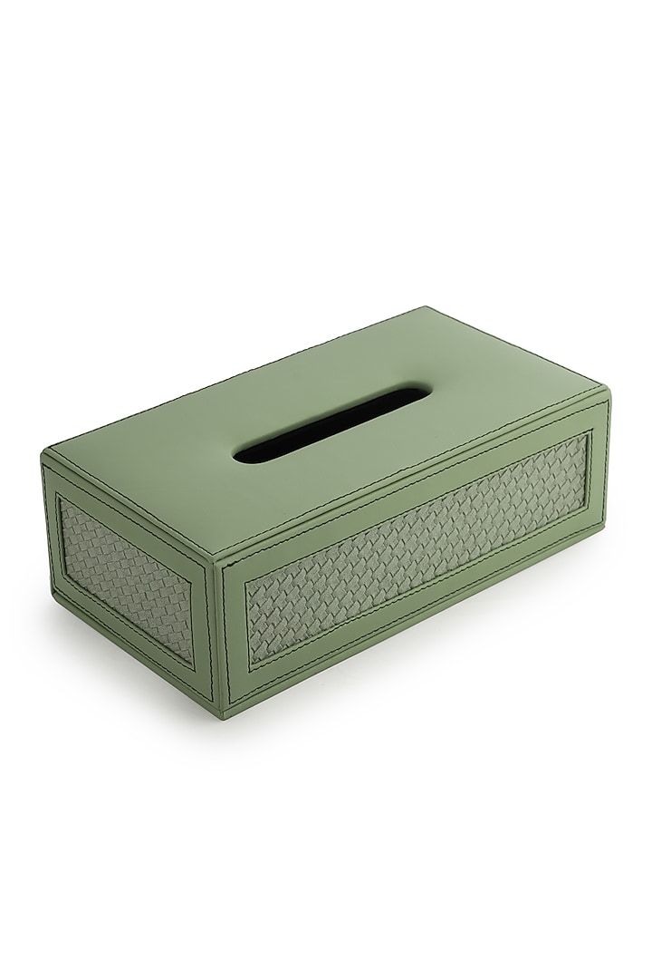Sage Green Vegan Leather Interlaced Tissue Box by NADORA at Pernia's Pop Up Shop