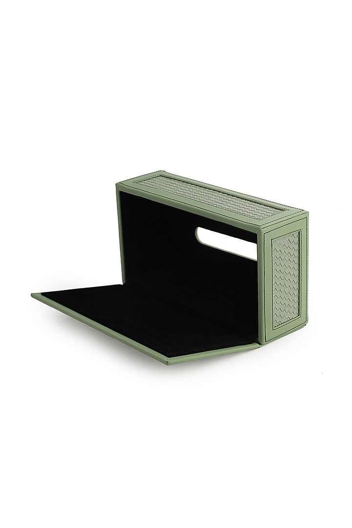 Sage Green Vegan Leather Interlaced Tissue Box by NADORA at Pernia's Pop Up Shop