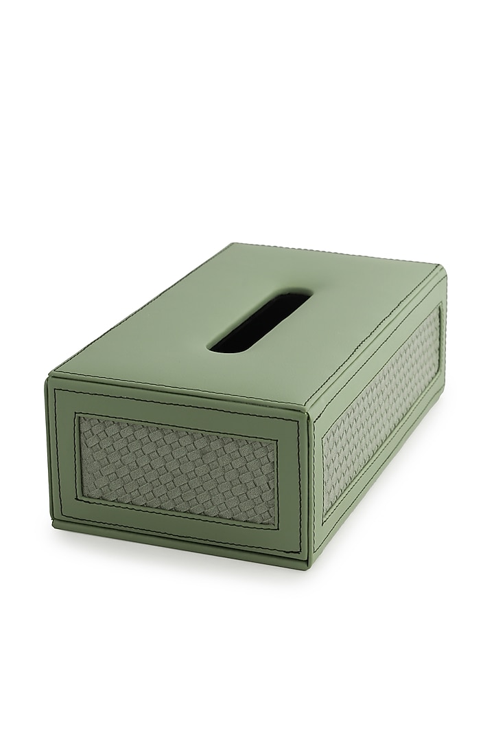 Sage Green Vegan Leather Interlaced Tissue Box by NADORA at Pernia's Pop Up Shop