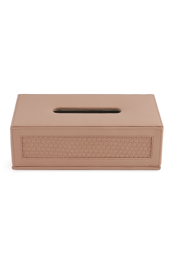 Nude Pink Vegan Leather Interlaced Tissue Box by NADORA