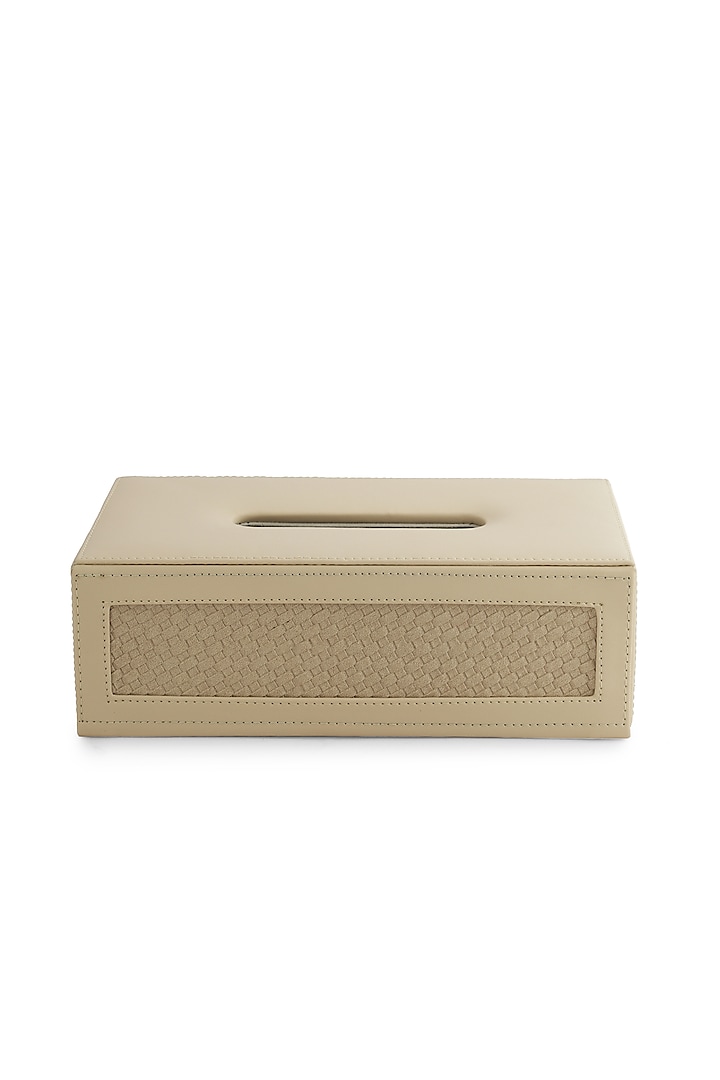 Beige Vegan Leather Interlaced Tissue Box by NADORA at Pernia's Pop Up Shop