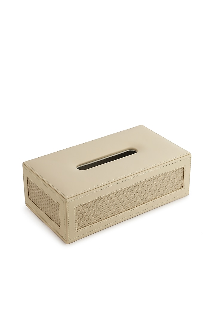 Beige Vegan Leather Interlaced Tissue Box by NADORA at Pernia's Pop Up Shop