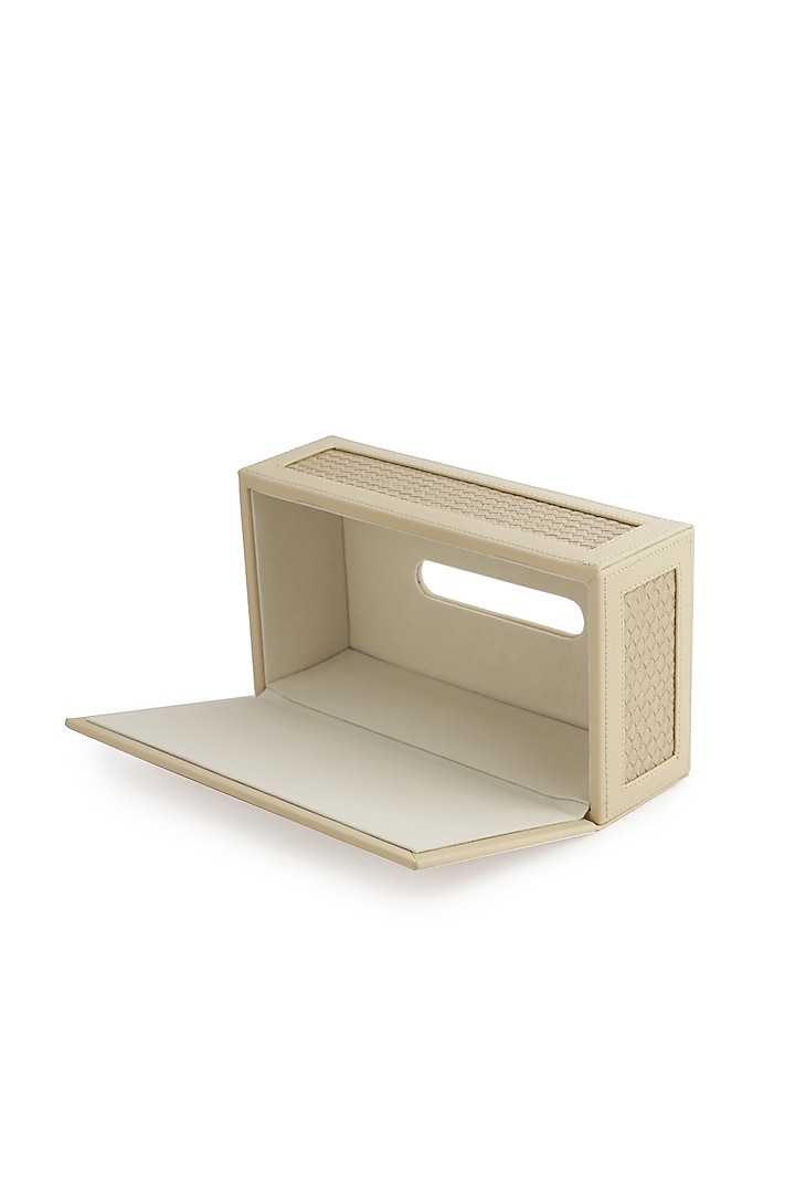 Beige Vegan Leather Interlaced Tissue Box by NADORA at Pernia's Pop Up Shop