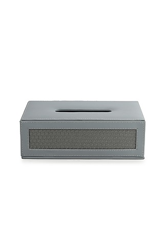 Grey Vegan Leather Interlaced Tissue Box by NADORA