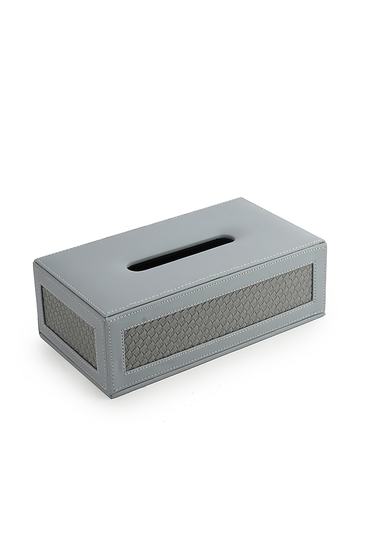 Grey Vegan Leather Interlaced Tissue Box by NADORA at Pernia's Pop Up Shop