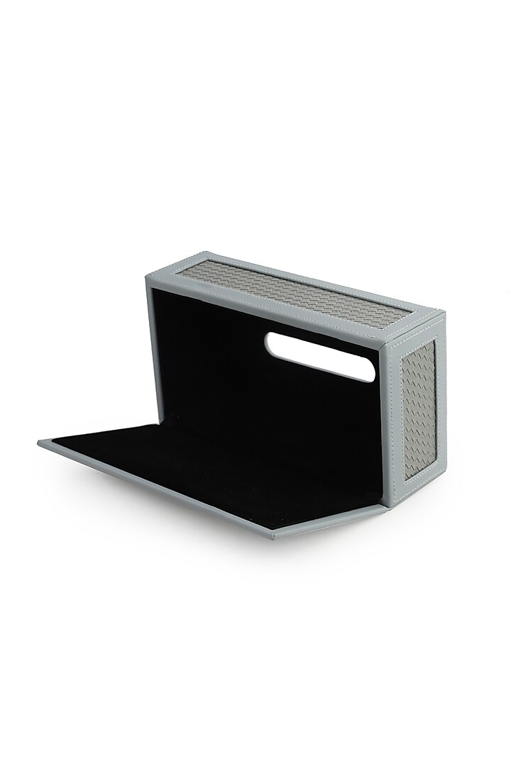 Grey Vegan Leather Interlaced Tissue Box by NADORA at Pernia's Pop Up Shop
